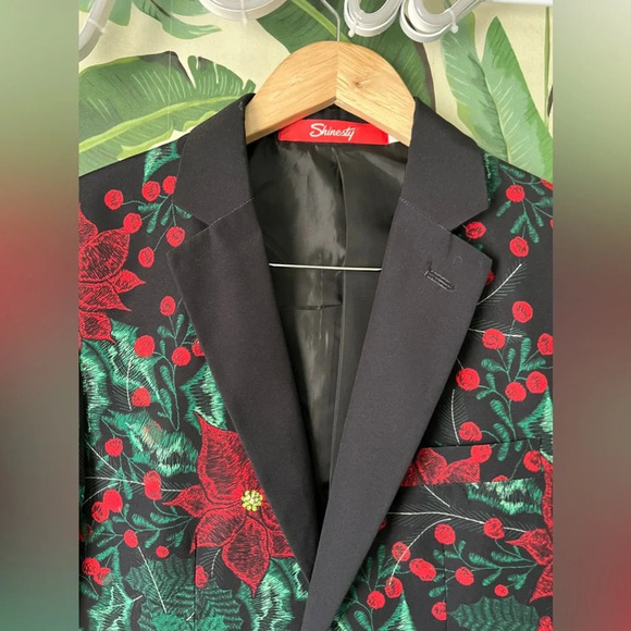 Men’s Shinesty Poinsettia Ugly Christmas Suit Jacket Size 36 - Picture 9 of 14